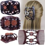 Magic Hair Side Combs For Women Wood Beaded Stretch Double Hair Combs Clips Bun Maker Hair Accessories