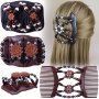 Magic Hair Side Combs For Women Wood Beaded Stretch Double Hair Combs Clips Bun Maker Hair Accessories