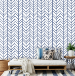 Blue Chevron Wallpaper - 1.2M Wide X 3M High Non-adhesive Requires Wallpaper Glue