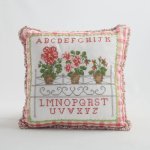 Pink Check Geranium Cross Stitch Cushion 40X40