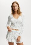 Cotton On Waffle Sleep Long Sleeve Top - Juliet Ditsy White