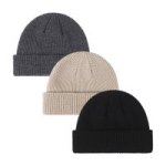 3 Pack Unisex Beanies-black Grey & Beige