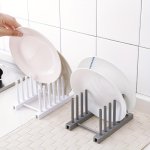 1PC Adjustable Plastic Dish Rack White Kitchen Storage Organizer For Plates And Bowls Cabinet Draining Stand With Protective Rod