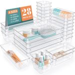 Stormiracle 28 Pcs Clear Plastic Drawer Organizers Set 4 Size Desk Drawer Organizer Trays For Makeup Jewelry Kitchen Utensils Ga