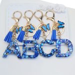 1PC Elegant Delicate Fresh Gentle Blue Initial Keychain Y2K Butterfly Eye-catching Letter Keychain For Bags Car Keys Decors Gift