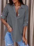 Solid Button Front Shirt Casual Turn Down Collar Office Work Shirt Women's Clothing