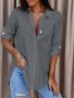 Solid Button Front Shirt Casual Turn Down Collar Office Work Shirt Women's Clothing