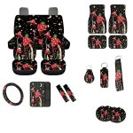 Widea Frog Butterfly Mushroom Car Seat Covers For Women 17PCS Set Moon Stars Mushrooms Car Floor Mats Mushrooms 15INCH Auto Stee