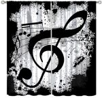 Music Window Curtains Black White Musical Notes Abstract Pattern Window Treatments For Bedroom Living Room Nursery Kids Room Dec