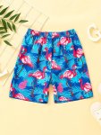 Boys Flamingo Print Swim Trunks Beach Shorts Elastic Waist Shorts For Spring summer