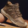 Solid Trendy Middle Top Casual Shoes Men's Lace Up Non Slip Outdoor Walking Hiking Climbing Sneakers All Seasons