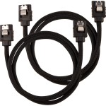 Premium Sleeved Sata Data Cable Set With Straight Connectors Black 60CM