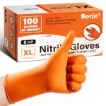 Borje Orange 8 Mil Nitrile Disposable Gloves Heavy-duty Mechanic Gloves 100 Count XL Latex & Powder Free With Raised Diamond Tex