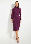 High Collar Sleeve Detailed Midi Woven Dress - Plum