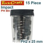 Tork Craft 15PC Impact Phillips No. 2 X 25MM Insert Bits Tic-tac Case TCIPH022515