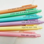 6-PACK Motivational Rollerball Pens - Inspirational Quotes Retractable Medium Point Black Ink Plastic Rubberized Grip Ambidextro