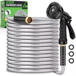 Garden Hose 50FT Heavy Duty Stainless Steel Water Hose With 10 Functional Nozzles No Kink Lightweight And Flexible Easy To Use A