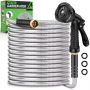 Garden Hose 50FT Heavy Duty Stainless Steel Water Hose With 10 Functional Nozzles No Kink Lightweight And Flexible Easy To Use And Store Strong A