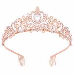 Vofler Crowns For Women Rose Gold Tiara Crystal Rhinestone Hair Accessories For Princess Queen Ladies Little Girls Adult Bridal