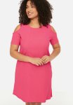 Plus A-line Knitted Dress - Fuchsia