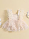 Ivory Feather Romper With Lace Detail