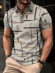 Men's Summer Casual Polo Shirt With Collar - Versatile Golf Short Sleeve 3D Printed Stripes Breathable Polyester Machine Washabl