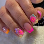 24PCS Colorful Flower French Tip Press On Nails - Glossy Full Cover Short Square False Nails For Women And Girls - Perfect For S