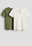 2-PACK Henley T-shirts - Khaki Green white