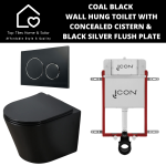 Coal Black Wall Hung Toilet With Icon Cistern & Black Silver Flush Plate