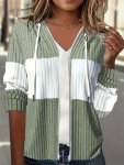 Color Block Drawstring Zipper Hooded Jacket Casual Long Sleeve Hoodies Outwear For Spring & Fall Women's Clothing