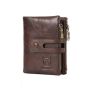 Basicx Genuine Leather Men's Wallet - Compact Bifold Smooth Zip Brown