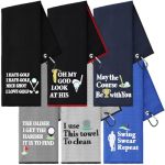Moukeren 6 Pcs Fathers Day Gift Funny Golf Towel 16 X 24 Microfiber Embroidered Ball Towel Swing Swear Repeat Waffle Pattern For