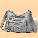 Braid Detail Crossbody Bag Fashion Metal Decor Crossbody Bag Women's Soft Faux Leather Purse With Multi Zipper