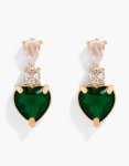 Goldair Gold Emerald Green Cubic Zirconia Small Heart Drop Earrings