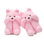 Bashful Teddy Bear Plush Slippers For Women - Cozy Plush Animal Slippers With Face-pawing Shy Design Non-slip Fuzzy Winter Indoo