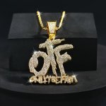 Iced-out Otf Letter Pendant Necklace - Hip Hop Style Gold Plated With Synthetic Crystals Fashion Accessory For Parties & Festiva