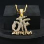 Iced-out Otf Letter Pendant Necklace - Hip Hop Style Gold Plated With Synthetic Crystals Fashion Accessory For Parties & Festivals