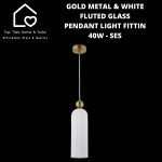 Goldair Gold Metal & White Fluted Glass Pendant Light Fitting - 40 Ses
