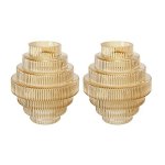 A&b Home Amber Fluted Geometric Vase Set - Set Of 2 Small Tiered Decorative Glass Vase Tabletop Home Decor Bedroom Living Room A