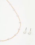 Goldair Gold Pearl Station Necklace & Earrings Set