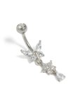 Surgical Steel Cubic Zirconia Butterfly & Flower Belly Bar