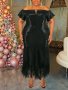 Plus Size Solid Color Sequined Dress Elegant Bodycon Off Shoulder Notched Neck Mesh Hem Tiered Dress For Spring & Summer Women's Plus SizeClothing