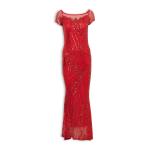 Red Sequins Bardot Dress