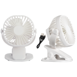 White Portable Rechargeable 3 Speed Clip On table Fan With USB Cable