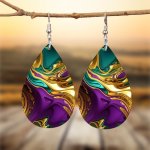 Droplet Shape Colorful Marble Pattern Dangle Earrings Hip Hop Punk Style Pu Leather Jewelry Creative Holiday Earrings