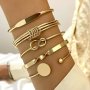 5pcs/set Bangle Minimalist Geometric Round Glossy Alloy Bangle Bracelet Retro Trendy Knotted Open Cuff Bangle Set For Women