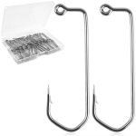 90 Degree Jig Hooks 100PCS Fishing Aberdeen Hooks Duratin Barbarian Long Shank Forged Heavy Wire High Carbon Steel Round Bend Ji