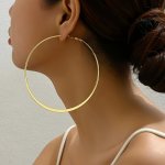 1PAIR Statement Style Women Huggie Earrings Simple Metal Style Exaggerated Big Ear Loops Golden Silvery Hoop Earrings Jewelry Fo