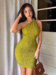 Solid One Shoulder Twist Detail Dress Elegant Sleeveless Backless Bodycon Asymmetric Dress Women's Clothing