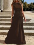 Cinched Waist Twist Maxi Dress Elegant Cap Sleeve Solid Color Dress For Spring & Summer Women's Clothing